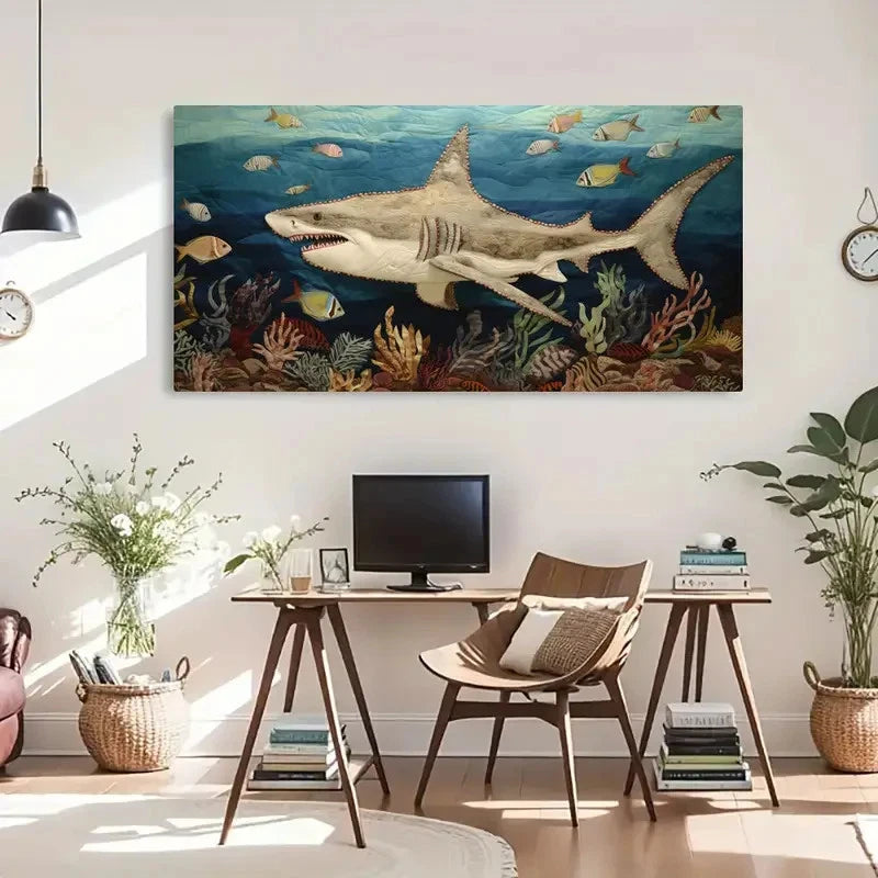 Colorful Shark Retro Wall Art Canvas Office Home Room Framed 120x60cm