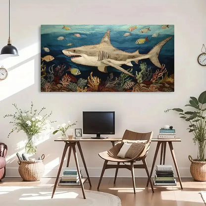 Colorful Shark Retro Wall Art Canvas Office Home Room Framed 120x60cm