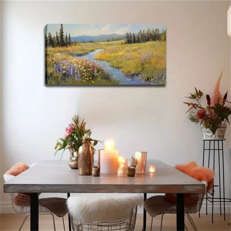 A Stream Runs The Flower Wall Art Canvas Office Home Room Framed 120x60cm - Bella Home Decor