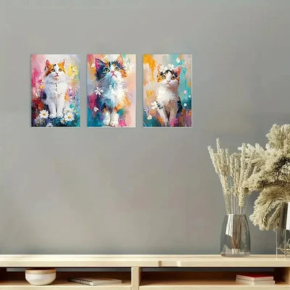 3pcs Playful Feline Design Wall Art Canvas Unframed – High Quality Print 100% Australian Made Wall Canvas