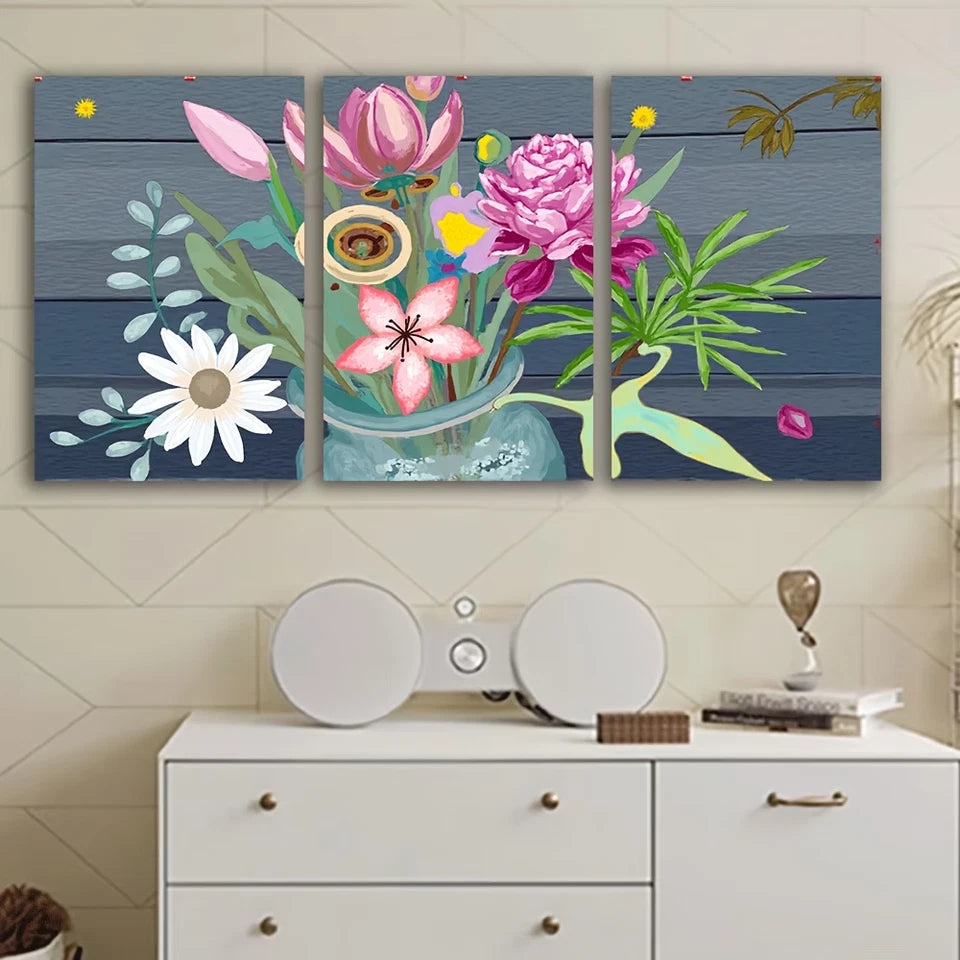 3pcs Abstract Flower Painting Wall Art Set Canvas Framed 40x60cm - High Quality Print 100% Australian Made Wall Canvas Ready to Hang - Bella Home Decor