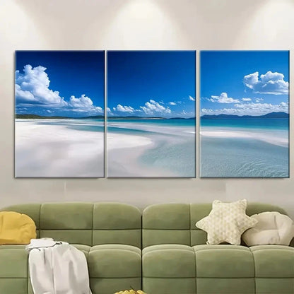 3pcs Whitehaven Beach Scenery Coastal Decor Australia Wall Art Set Canvas Framed 40x60cm - High Quality Print 100% Australian Made Wall Canvas Ready to Hang