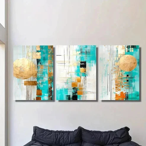 3pcs Geometric Design with Golden Accents Wall Art Canvas Unframed - High Quality Print 100% Australian Made Wall Canvas - Bella Home Decor