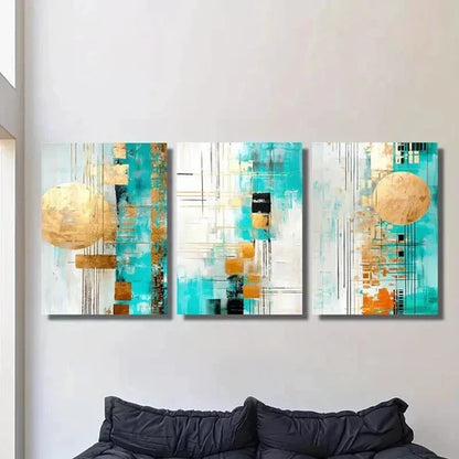 3pcs Geometric Design with Golden Accents Wall Art Canvas Unframed - High Quality Print 100% Australian Made Wall Canvas - Bella Home Decor