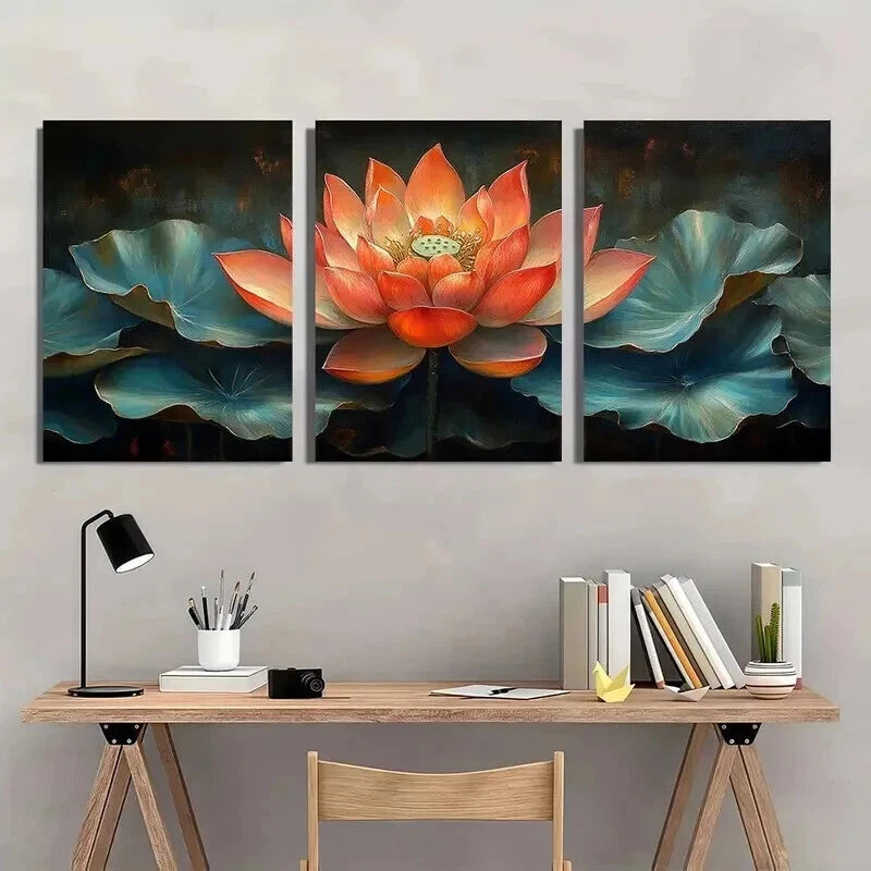 3pcs Pink Lotus Flower with Leaves Design Wall Art Set Canvas Framed 60x90cm - High Quality Print 100% Australian Made Wall Canvas Ready to Hang - Bella Home Decor