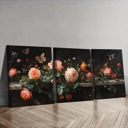 3pcs Roses Thistles and Birds Decoration Wall Art Set Canvas Unframed - High Quality Print 100% Australian Made Wall Canvas