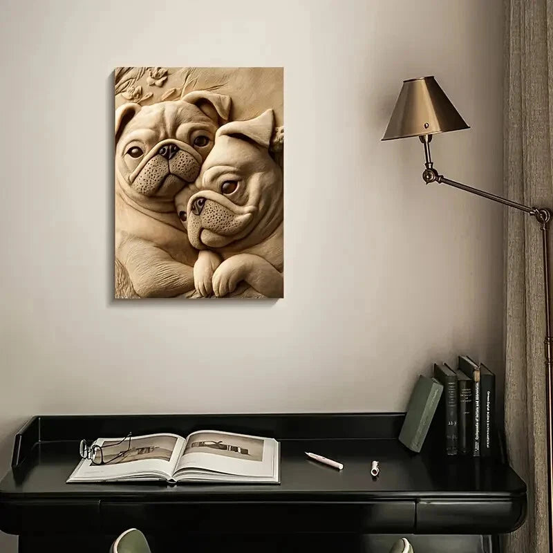 Pug Friends by Pippa'S Heart Blossoms Painting 40x60cm Metal Print Ready to Hang - Bella Home Decor