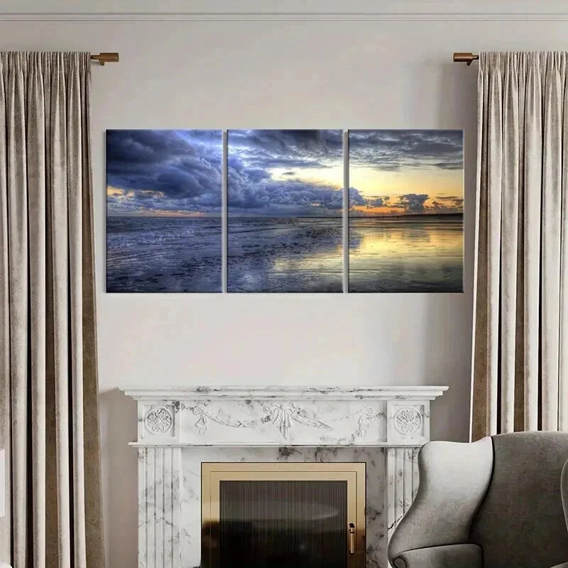 3pcs Sea Surface Clouds at Sunset Modern Wall Art Set Canvas Framed 50x70cm - High Quality Print 100% Australian Made Wall Canvas Ready to Hang - Bella Home Decor