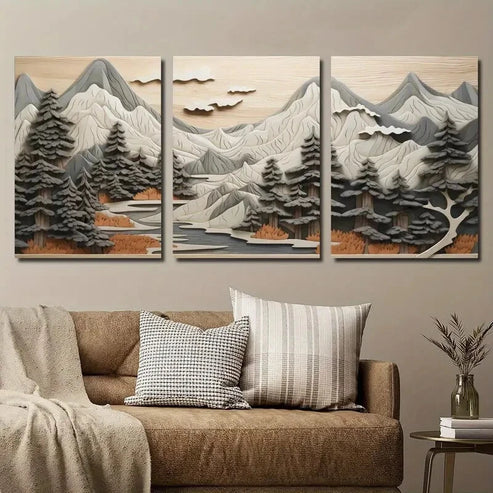 3pcs Forest Scene with Trees and Mountains Wall Art Set Canvas Unframed - High Quality Print 100% Australian Made Wall Canvas - Bella Home Decor