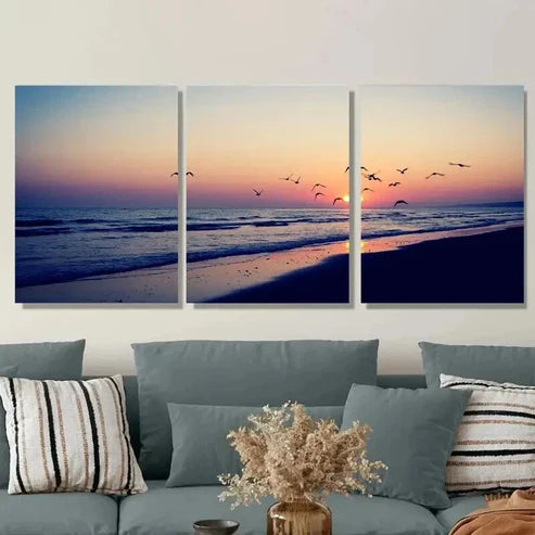 3pcs Beach Sunset Landscape Vibrant Sunset Wall Art Set Canvas Unframed - High Quality Print 100% Australian Made Wall Canvas - Bella Home Decor