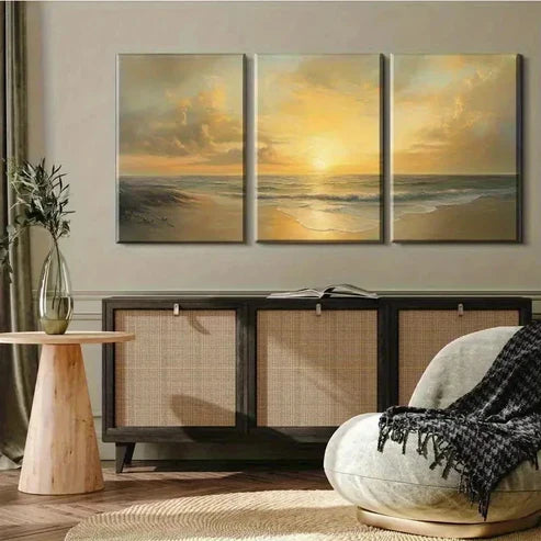 3pcs Featuring Tranquil Beach Waves And Calm Wall Art Canvas Unframed - High Quality Print 100% Australian Made Wall Canvas