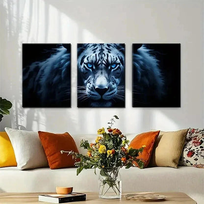 3pcs Majestic White Tiger Piercing Blue Perfect Wall Art Set Canvas Framed 40x60cm - High Quality Print 100% Australian Made Wall Canvas Ready to Hang - Bella Home Decor
