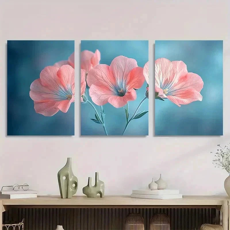 3pcs Pink Sweet Pea Flower Nature Perfect Wall Art Set Canvas Framed 50x70cm - High Quality Print 100% Australian Made Wall Canvas Ready to Hang