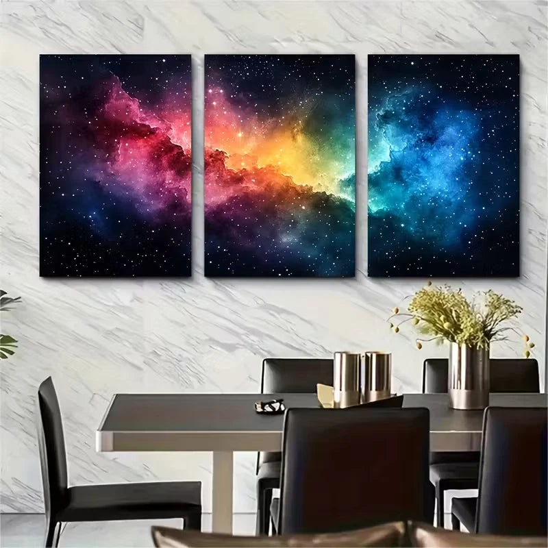 3pcs Colorful Watercolor Abstract Space Design Metal Print Ready to Hang Art - Bella Home Decor