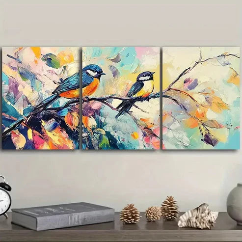 3pcs Birds Perched on Branches and Leave Perfect Wall Art Set Canvas Unframed - High Quality Print 100% Australian Made Wall Canvas - Bella Home Decor