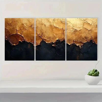 3pcs Dark Brown Gold Abstract Texture T   Wall Art Set Canvas Framed 40x60cm - High Quality Print 100% Australian Made Wall Canvas Ready to Hang - Bella Home Decor