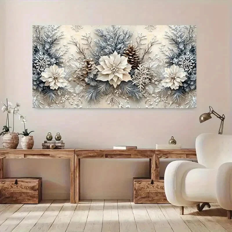 Botanical Winter Floral wall canvas office home room framed 120x60cm - Bella Home Decor