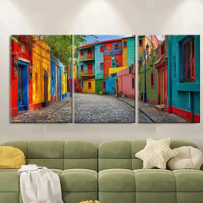 3pcs Buenos Aires Argentina Caminito Wall Art Set Canvas Framed 50x70cm - High Quality Print 100% Australian Made Wall Canvas Ready to Hang - Bella Home Decor