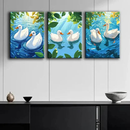3pcs Swimming White Duck Nature Beauty Perfect Wall Art Set Canvas Unframed - High Quality Print 100% Australian Made Wall Canvas