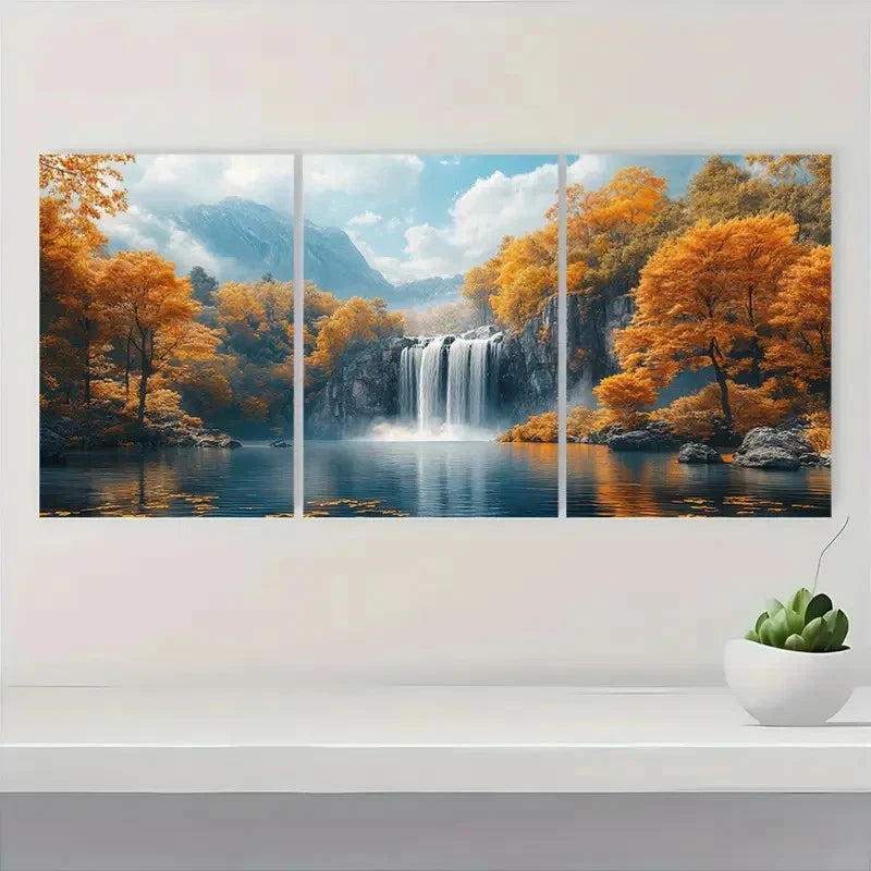 3pcs Waterfall  Serene Autumn  SA Wall Art Set Canvas Framed 60x90cm - High Quality Print 100% Australian Made Wall Canvas Ready to Hang - Bella Home Decor