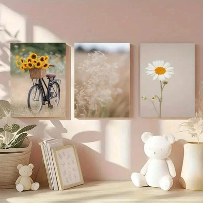 3pcs Bicycle, Wildflowers, Dandelion  Wall Art Set Canvas Framed 60x90cm - High Quality Print 100% Australian Made Wall Canvas Ready to Hang - Bella Home Decor