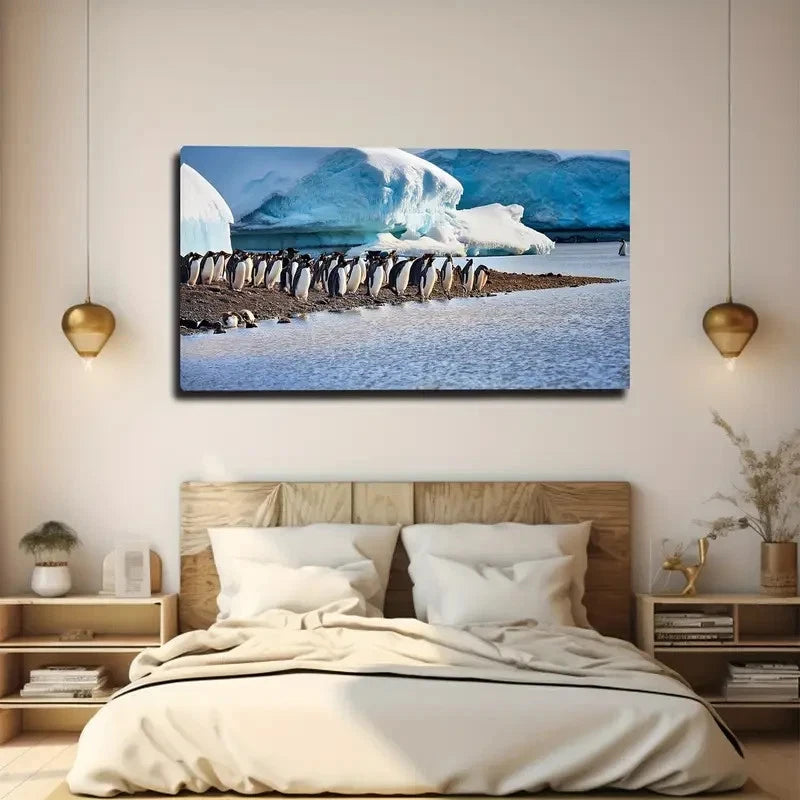 Antarctic Penguins On Ice Wall Art Canvas Office Home Room Framed 120x60cm