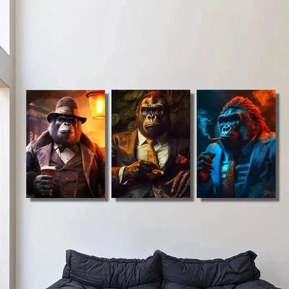 3pcs Gorilla in Modern Classic Suits Wall Art Set Canvas Unframed - High Quality Print 100% Australian Made Wall Canvas - Bella Home Decor
