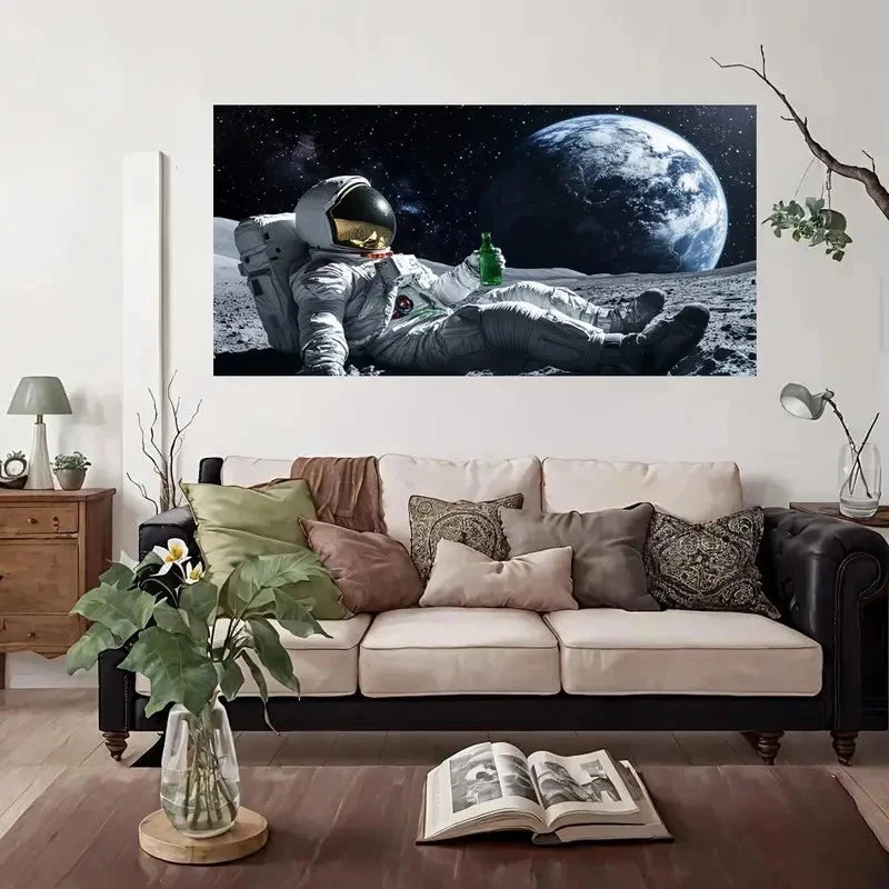 Astronaut On Moon Wall Art Canvas Office Home Room Framed 120x60cm
