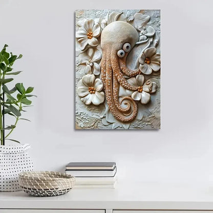 Cuttlefish Among Heart Shaped Flowers Painting 40x60cm Metal Print Ready to Hang - Bella Home Decor