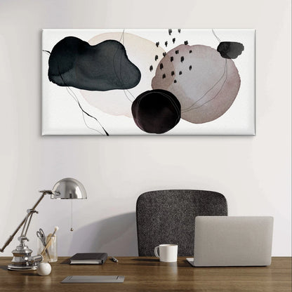 Modern Abstract Black and Neutral Wall Art Canvas Office Home Framed 120x60cm