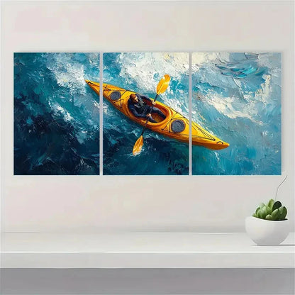 3pcs Ocean Kayak Impressionist Z   Wall Art Set Canvas Framed 50x70cm - High Quality Print 100% Australian Made Wall Canvas Ready to Hang