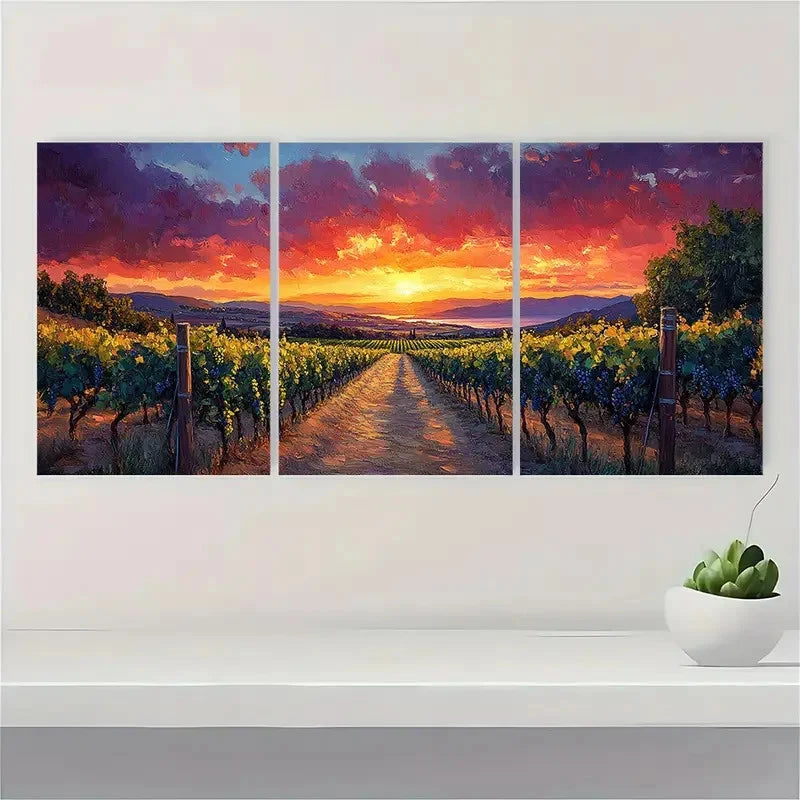 3pcs Pastel Sunset Vineyard Art Print OL Wall Art Set Canvas Framed 50x70cm - High Quality Print 100% Australian Made Wall Canvas Ready to Hang