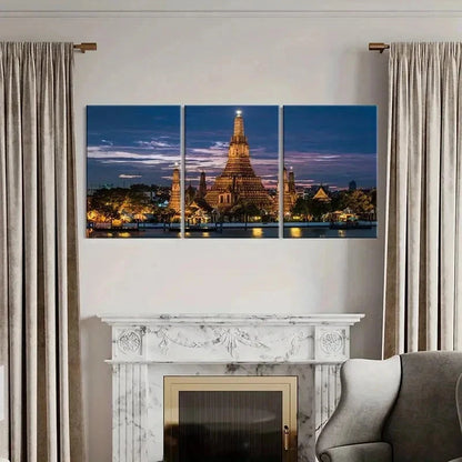 3pcs Bangkok Thailand Wat Arun Temple Wall Art Set Canvas Framed 50x70cm - High Quality Print 100% Australian Made Wall Canvas Ready to Hang - Bella Home Decor