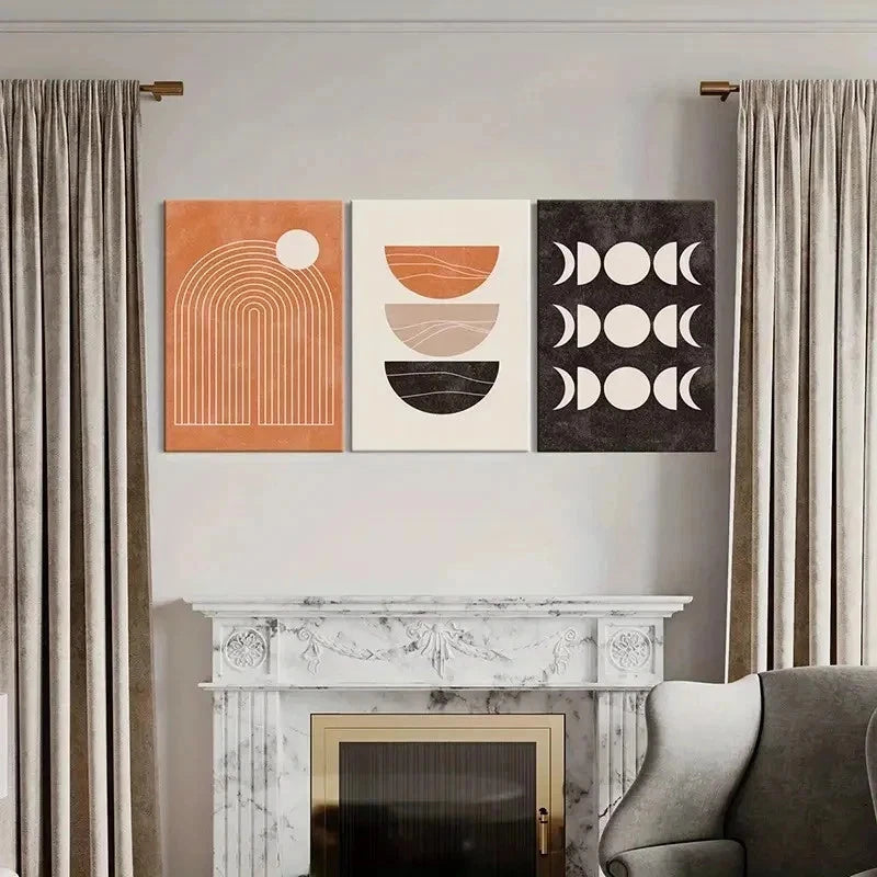 3pcs Abstract Bohemian Geometric & Sun Phases Wall Art Set Canvas Framed 60x90cm - High Quality Print 100% Australian Made Wall Canvas Ready to Hang - Bella Home Decor
