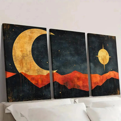 3pcs Crescent Moon & Star Design CM Wall Art Set Canvas Framed 40x60cm - High Quality Print 100% Australian Made Wall Canvas Ready to Hang - Bella Home Decor