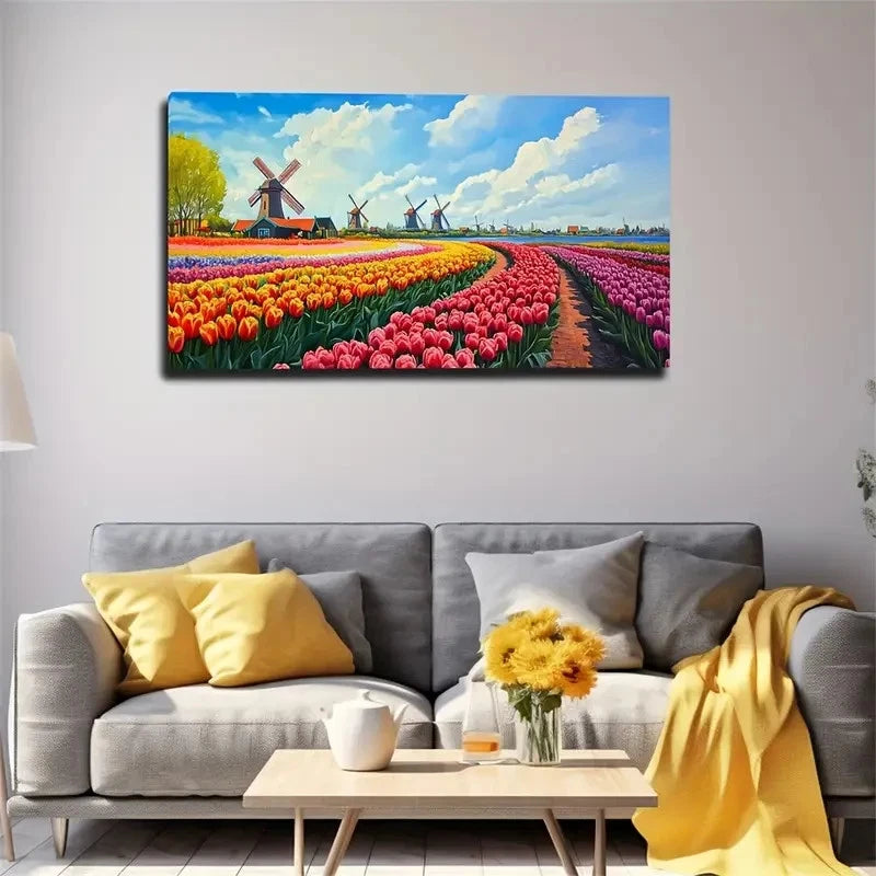 Area Planted Tulips Dutch Wall Art Canvas Office Home Room Framed 120x60cm