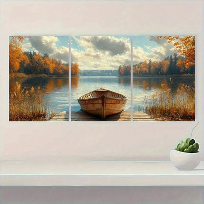 3pcs Rustic Lake Serene Autumn Scene Metal Print Ready to Hang Art - Bella Home Decor