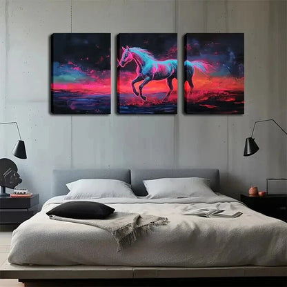 3pcs Silvery Horse Standing On The Black Perfect Wall Art Set Canvas Framed 50x70cm - High Quality Print 100% Australian Made Wall Canvas Ready to Hang - Bella Home Decor