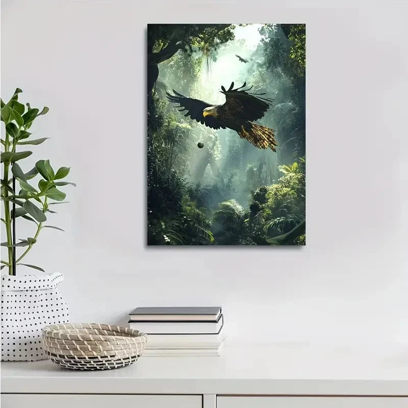 Eagle Playing with Ball In Jungle Scene 40x60cm Metal Print Ready to Hang - Bella Home Decor