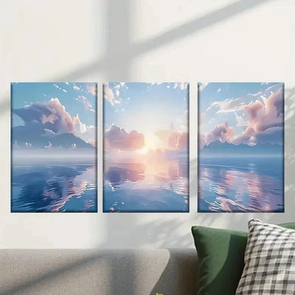 3pcs Sunset Over the Ocean painting Wall Art Set Canvas Framed 50x70cm - High Quality Print 100% Australian Made Wall Canvas Ready to Hang