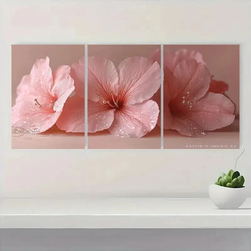 3pcs  Pink Azalea Flower Painting PAA    Wall Art Set Canvas Framed 60x90cm - High Quality Print 100% Australian Made Wall Canvas Ready to Hang - Bella Home Decor