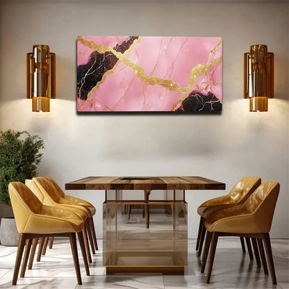 Pink With Black Golden Glitter Wall Art Canvas Office Home Room Framed 120x60cm