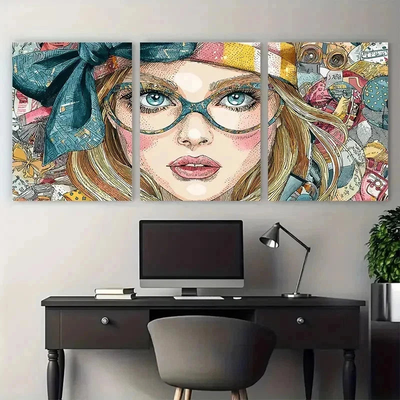 3pcs Maximalist Preppy Decor Continuous Perfect Wall Art Set Canvas Framed 50x70cm - High Quality Print 100% Australian Made Wall Canvas Ready to Hang