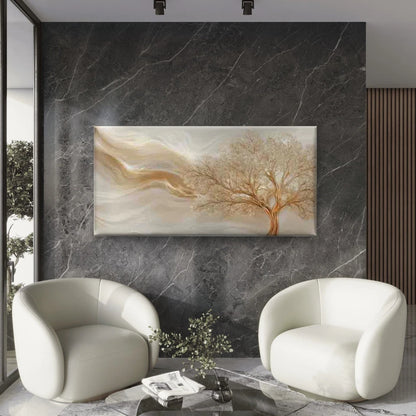 Golden Tree, Abstract Wave Wall Art Canvas Office Home Room Framed 120x60cm