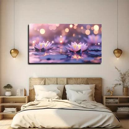 Lotus Flowers Floating On Water Wall Art Canvas Office Home Room Framed 120x60cm