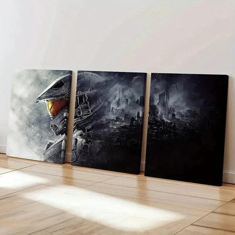 3pcs Popular Sci-Fi Game Halo Warriors  Wall Art Set Canvas Framed 60x90cm - High Quality Print 100% Australian Made Wall Canvas Ready to Hang - Bella Home Decor