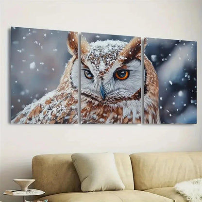 3pcs Snowy Owl with Glowing Eyes Wall Art Set Canvas Framed 40x60cm - High Quality Print 100% Australian Made Wall Canvas Ready to Hang