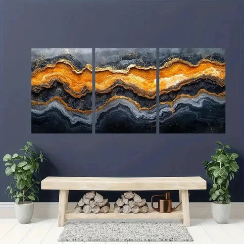 3pcs Modern Abstract Golden Marble Design Wall Art Canvas Unframed - High Quality Print 100% Australian Made Wall Canvas