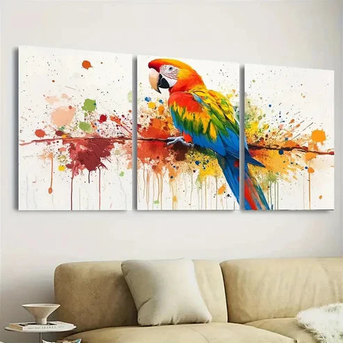3pcs Parrot Canvas, Colorful Splatter Style Wall Art Canvas Unframed - High Quality Print 100% Australian Made Wall Canvas - Bella Home Decor