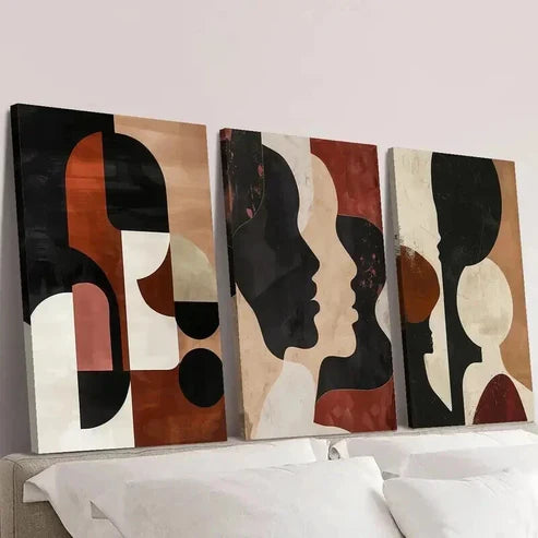 3pcs Red And Black Geometric Silhouette Wall Art Set Canvas Unframed - High Quality Print 100% Australian Made Wall Canvas